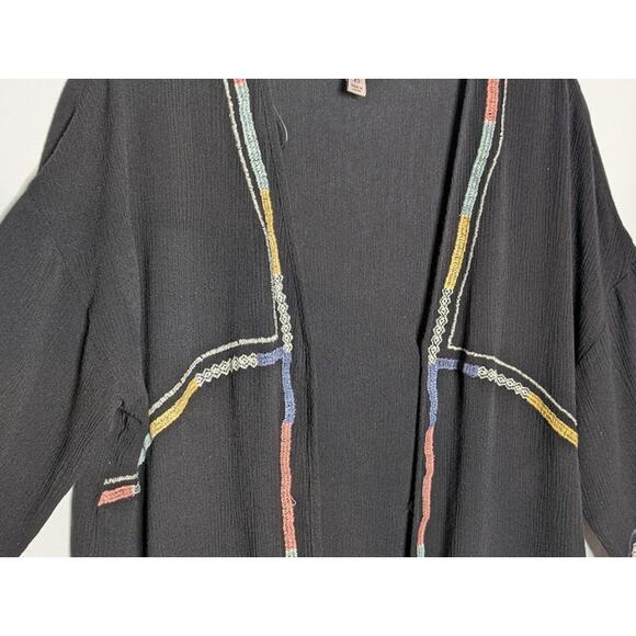 KNOX ROSE Boho black with embroidery open front top XS BOHO Western SouthWestern - Picture 6 of 8